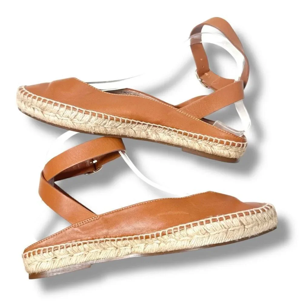 Stuart Weitzman Toga Cognac Brown Leather Ankle Wrap Espadrille Women’s Size 7 M